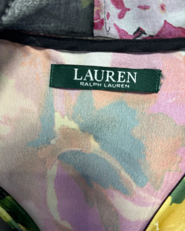 Lauren Ralph Lauren Black Multi Floral Sheer Tiered Midi Dress