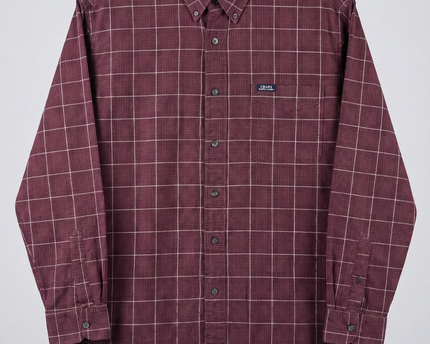 Chaps Ralph Lauren Burgundy Grid Check Cotton Button-Down Shirt