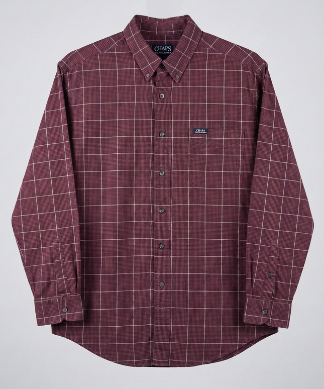 Chaps Ralph Lauren Burgundy Grid Check Cotton Button-Down Shirt