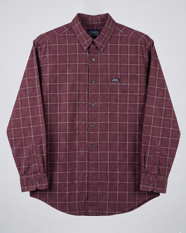 Chaps Ralph Lauren Burgundy Grid Check Cotton Button-Down Shirt