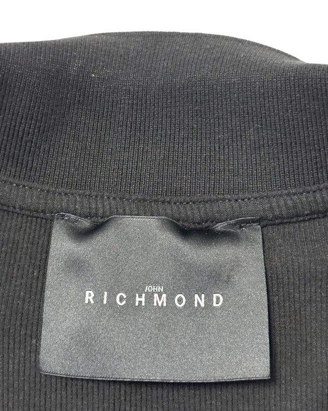 John Richmond Black Ribbed Polo Collar Mini Dress