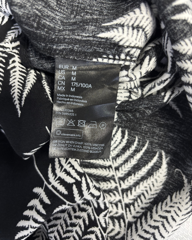 H&M Black Fern Leaf Print Long Sleeve Button Down Shirt