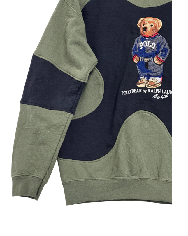 Reworked  Polo Ralph Lauren Green Polo Bear Color-Block Sweatshirt