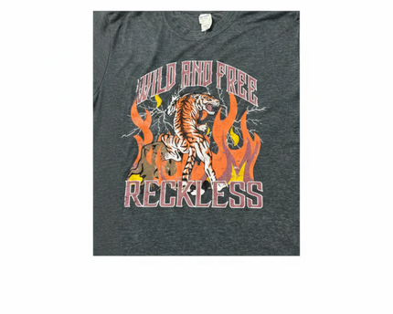 Gildan Grey Wild and Free Reckless Tiger Graphic Tee
