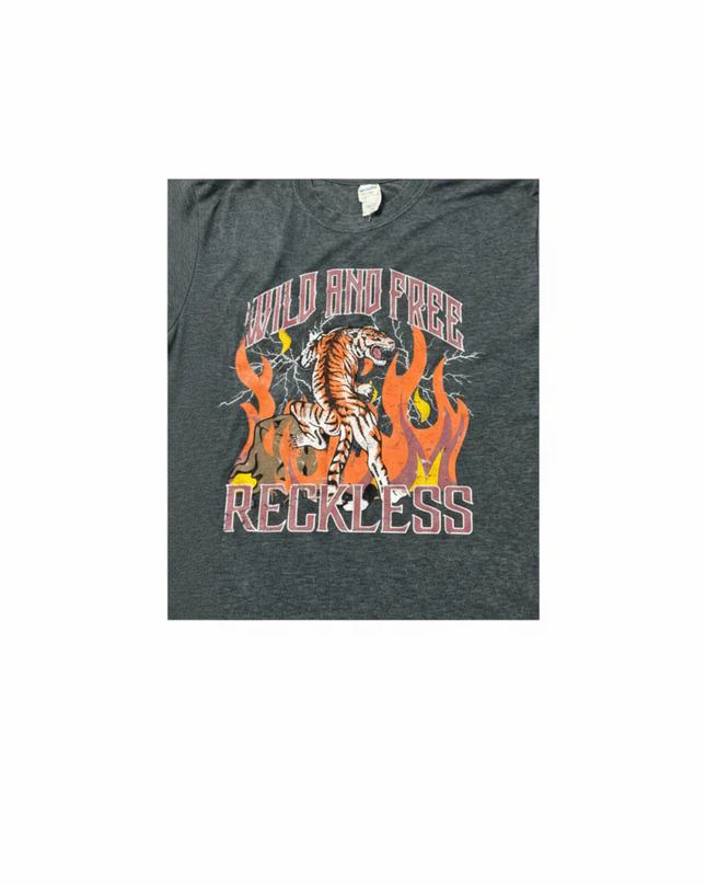 Gildan Grey Wild and Free Reckless Tiger Graphic Tee