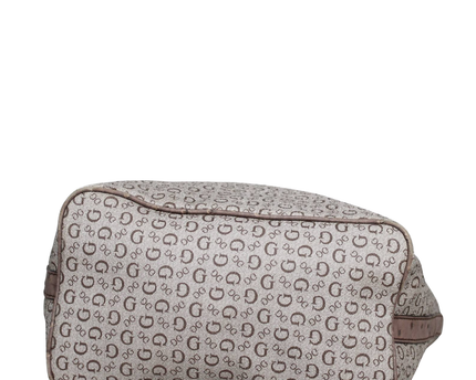 Guess Brown Logo Print Ostrich Trim Tote Bag