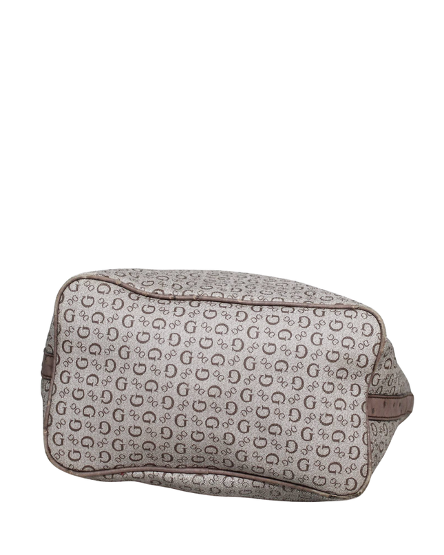 Guess Brown Logo Print Ostrich Trim Tote Bag