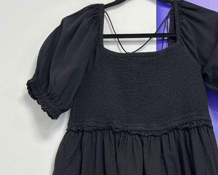 Cotton On Black Smocked Puff Sleeve Midi Dress