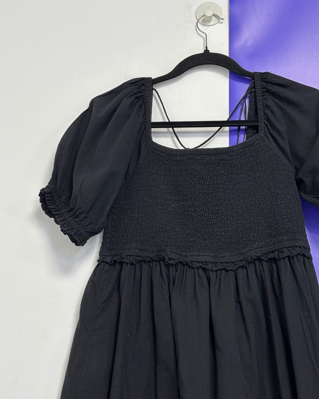 Cotton On Black Smocked Puff Sleeve Midi Dress