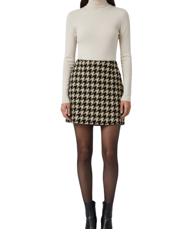 Monki Black/Beige Houndstooth Textured Mini Skirt
