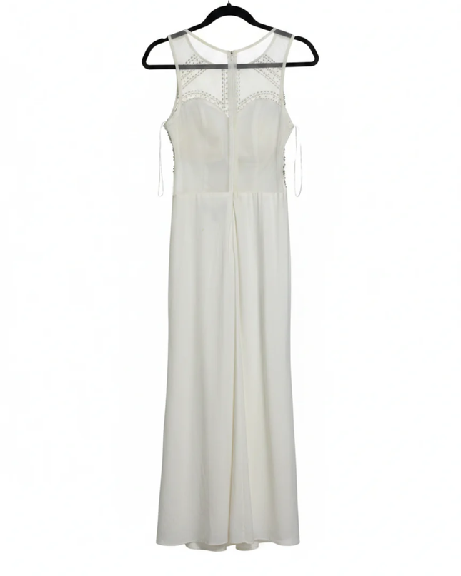Morgan & Co. White Embellished Mesh Evening Gown