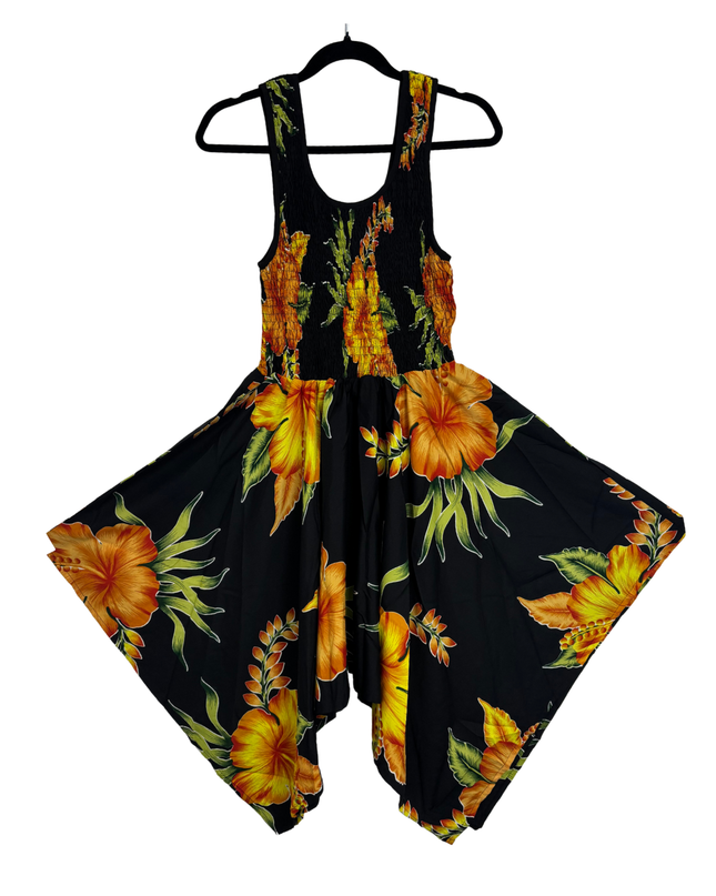 Rima Beachwear Black Tropical Floral Smocked Sundress - XS