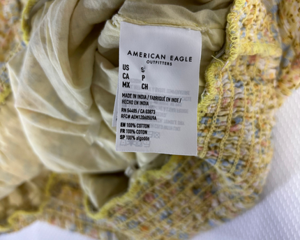 American Eagle Yellow Floral Puff Sleeve Crop Top