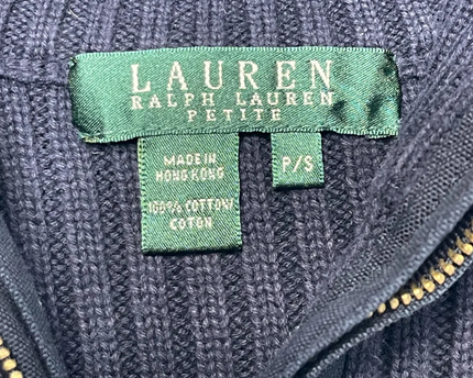Lauren Ralph Lauren Navy Blue Quarter-Zip Ribbed Knit Sweater