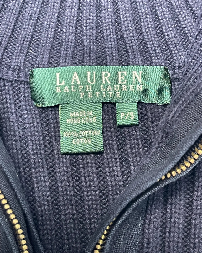 Lauren Ralph Lauren Navy Blue Quarter-Zip Ribbed Knit Sweater