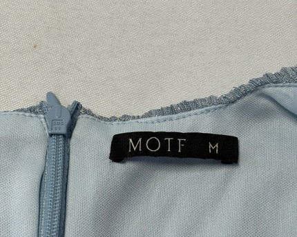 Motf Light Blue Metallic Pleated Tiered Midi Dress