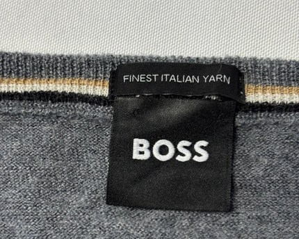 BOSS Grey Virgin Wool Crew Neck Sweater