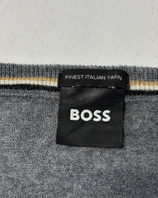BOSS Grey Virgin Wool Crew Neck Sweater
