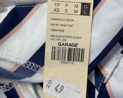 Garage Navy/White Striped Satin Cami Top W/Tags