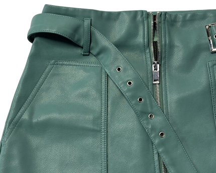 Don't Call Me Jennyfer Green Water Faux Leather Belted Mini Skirt
