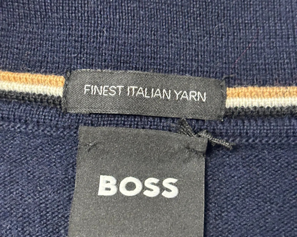 BOSS Navy Blue Long Sleeve Knitted Polo Sweater