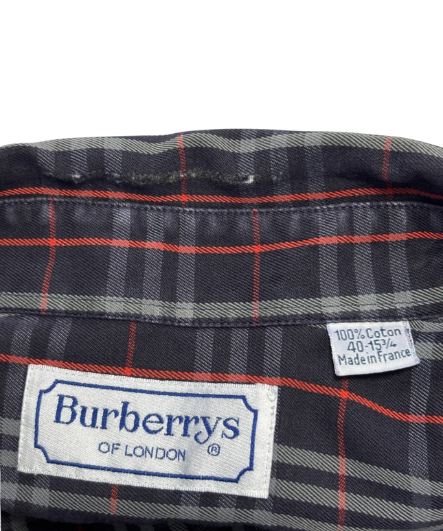 Burberrys Navy Blue Vintage Plaid Button-Down Shirt