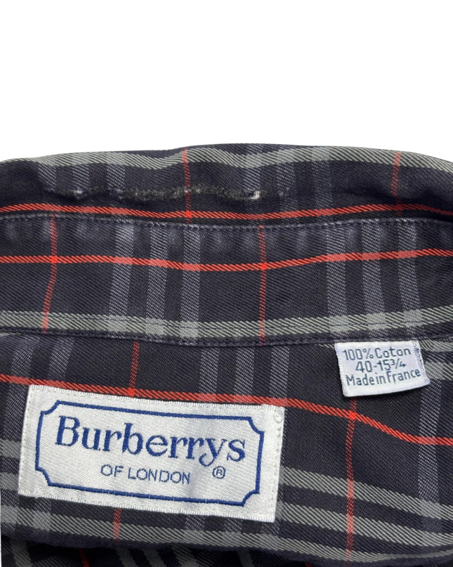Burberrys Navy Blue Vintage Plaid Button-Down Shirt