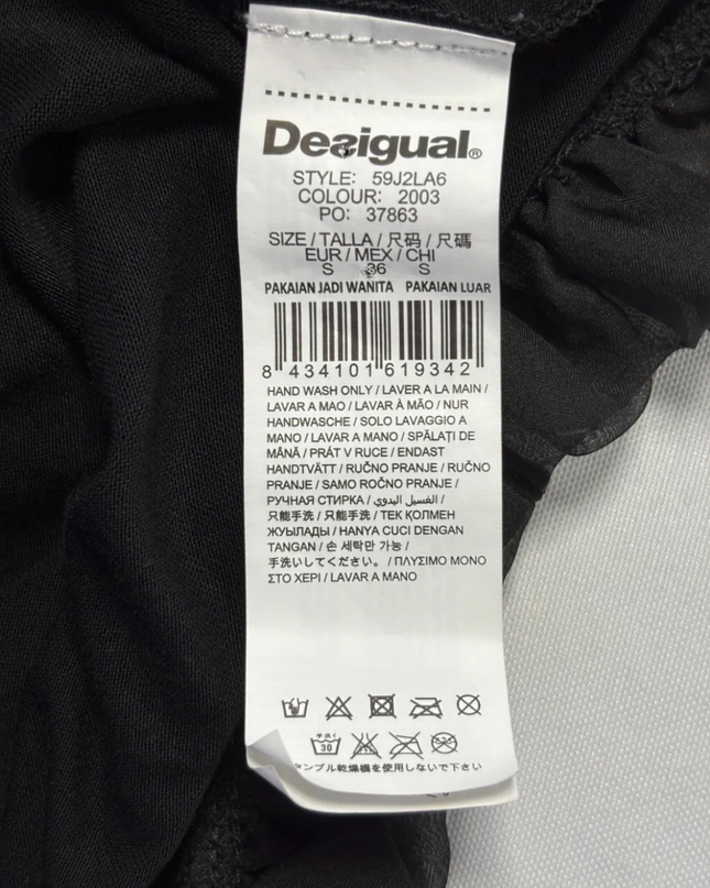Desigual Black High Neck Ruffle Trim Tunic Top