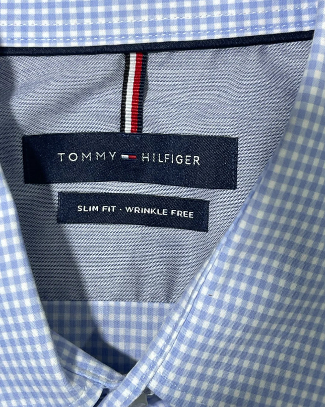 Tommy Hilfiger Light Blue Gingham Check Slim Fit Long Sleeve Shirt
