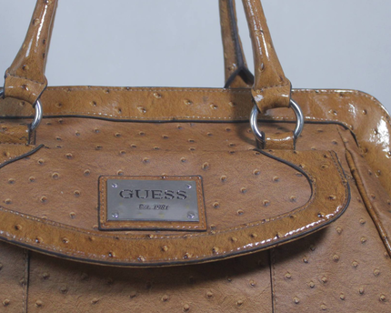 Guess Brown Ostrich-Embossed Satchel Handbag