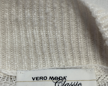 Vero Moda White Pearl Embellished Distressed V-Neck Sweater