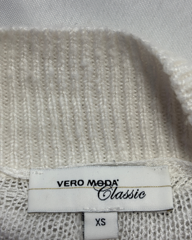 Vero Moda White Pearl Embellished Distressed V-Neck Sweater