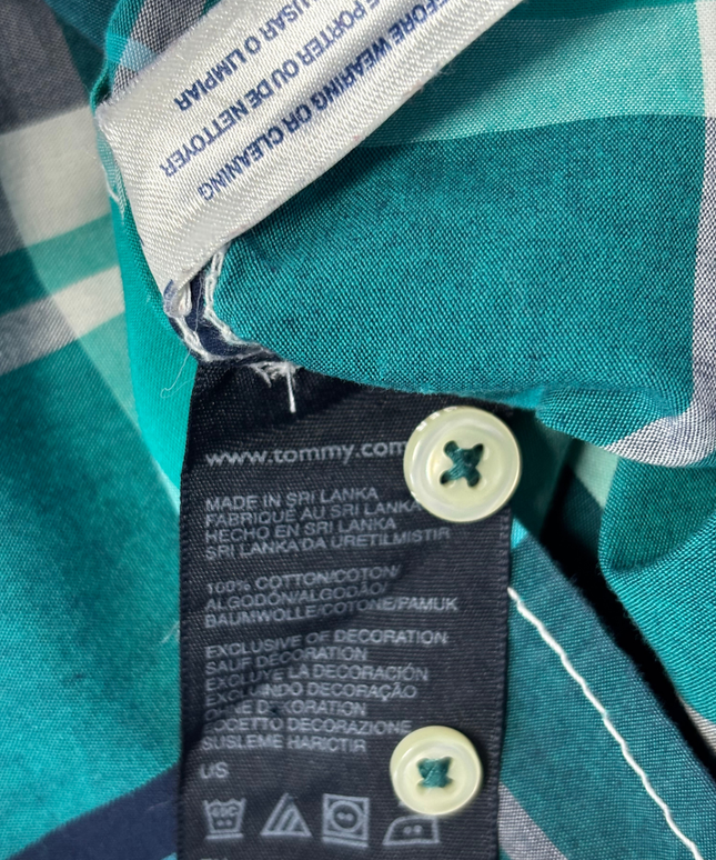 Tommy Hilfiger Green Plaid Custom Fit Long Sleeve Button-Down Shirt