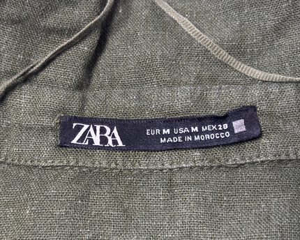 Zara Olive Green Belted Linen-Blend Midi Shirt Dress