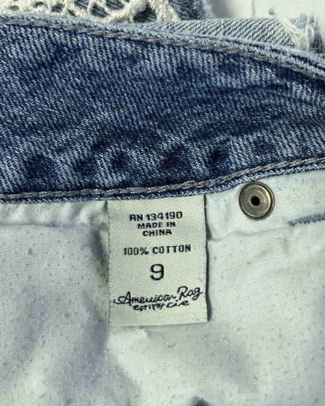 American Rag Cie Blue Distressed Denim Shorts with Lace Trim