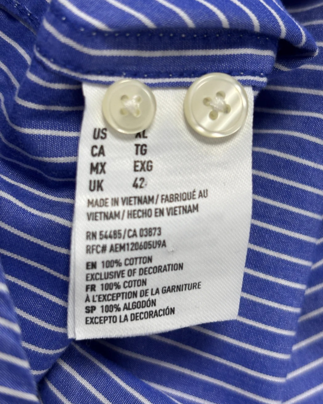 American Eagle Blue and White Striped Button Down Shirt