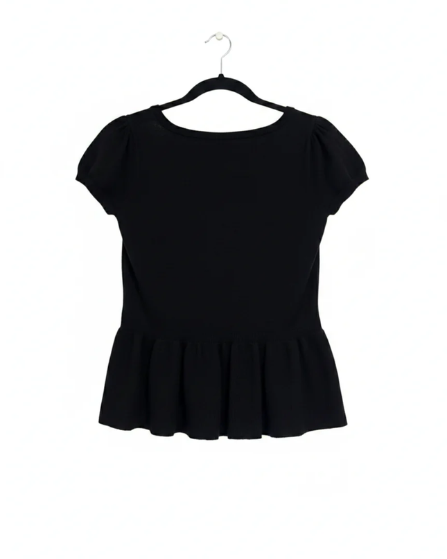 INC International Concepts Black Peplum Short Sleeve Top