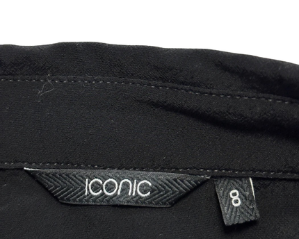 Iconic Black Viscose Bib-Front Long Sleeve Blouse