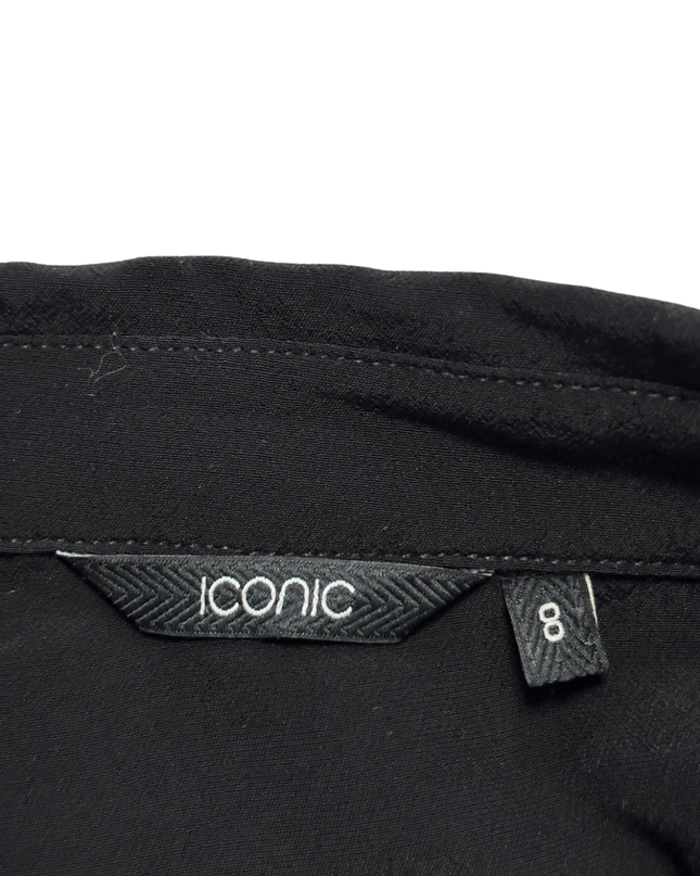 Iconic Black Viscose Bib-Front Long Sleeve Blouse