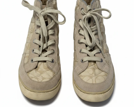 Coach Putty Pita Signature Quilted High-Top Sneakers W/Box