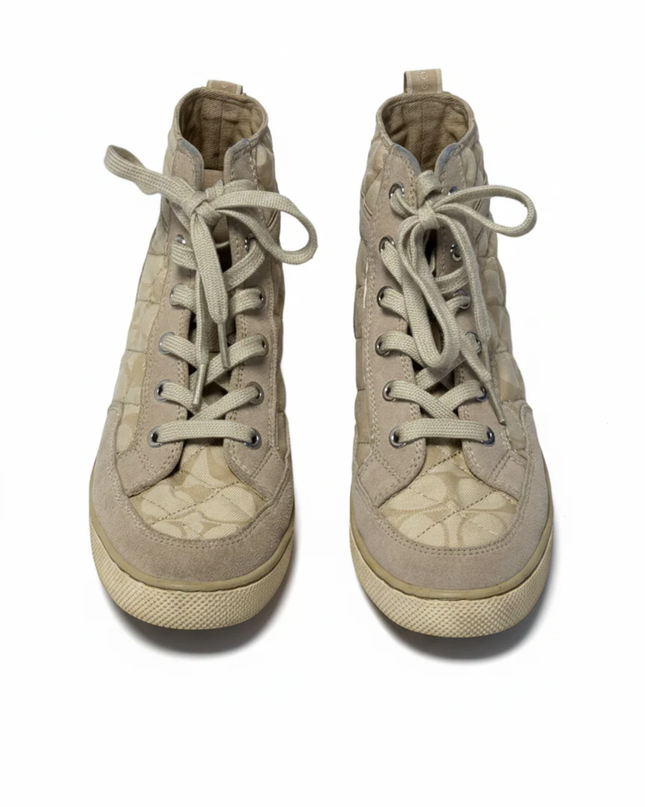 Coach Putty Pita Signature Quilted High-Top Sneakers W/Box