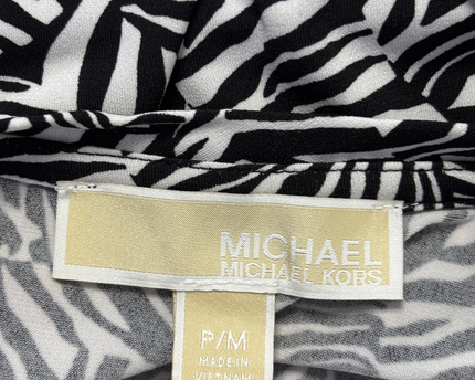 Michael Kors Black and White Zebra Print Long Sleeve Midi Dress