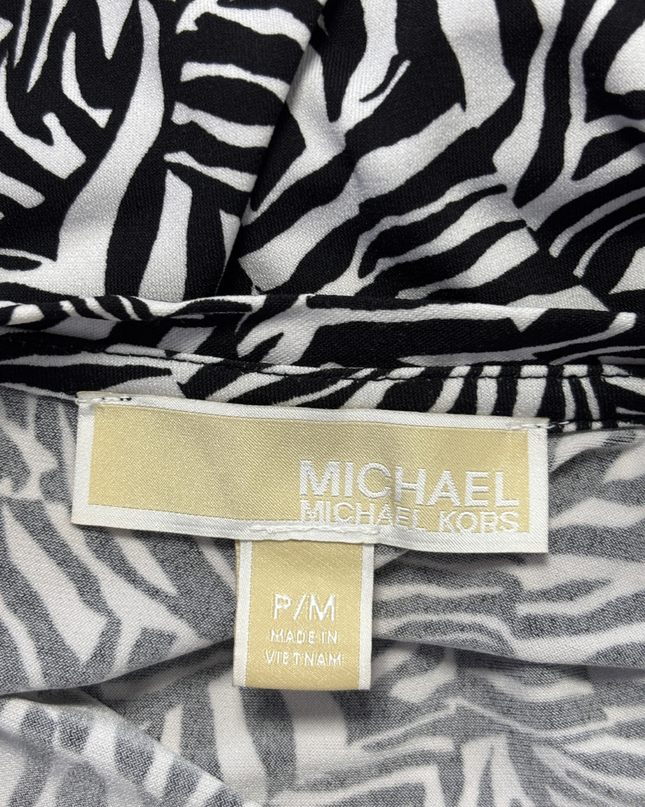Michael Kors Black and White Zebra Print Long Sleeve Midi Dress
