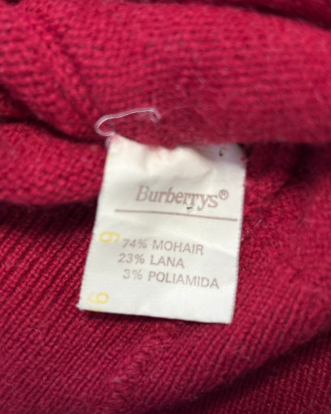 Vintage Burberry Red V-Neck Knit Sweater