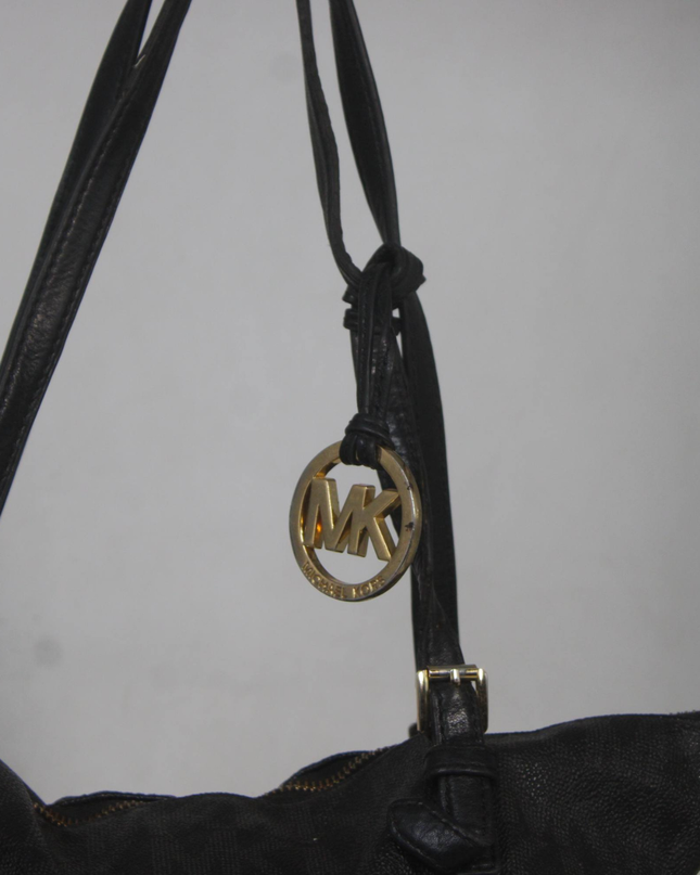 Michael Kors Black Monogram Tote Bag with Logo Charm