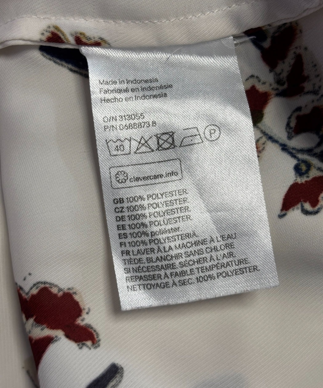 H&M Off-White Bird and Floral Print Long Sleeve Blouse
