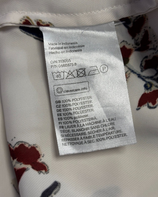 H&M Off-White Bird and Floral Print Long Sleeve Blouse