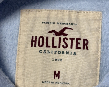 Hollister Light Blue Graphic Hoodie with Sleeve Stripes