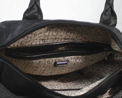 Guess Black Faux Python Satchel Bag with Rhinestone Detail