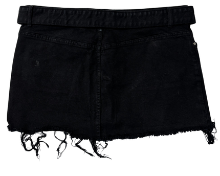 Bershka Black Belted Distressed Denim Mini Skirt